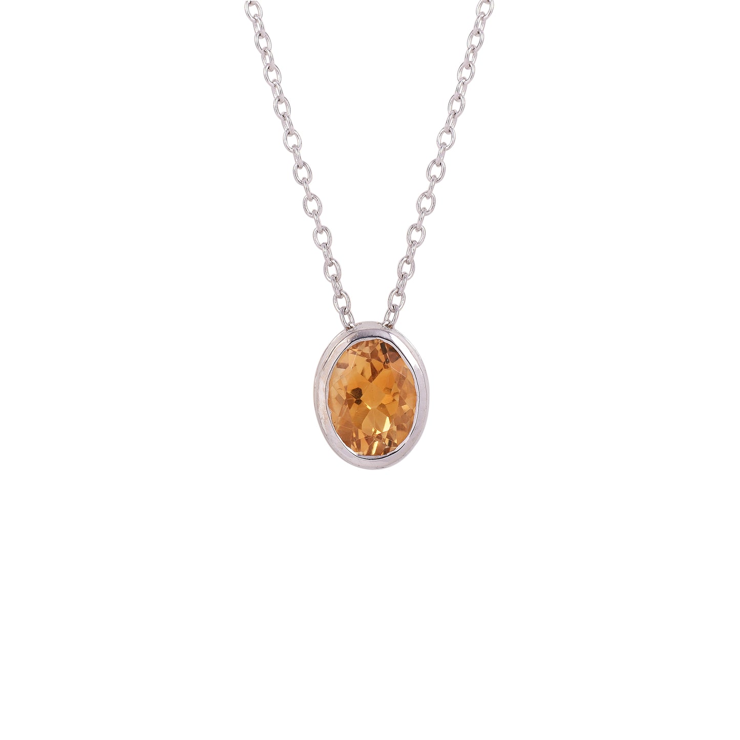 Oval Citrine Gemstone Solitaire Necklace
