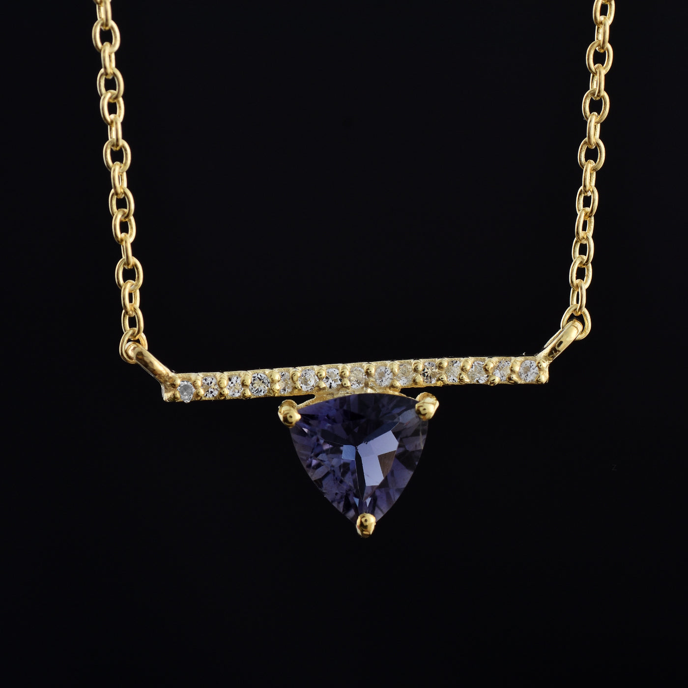 Iolite & White Topaz Bar Necklace