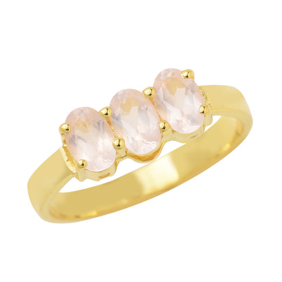 Rose Quartz Trio Silver Ring