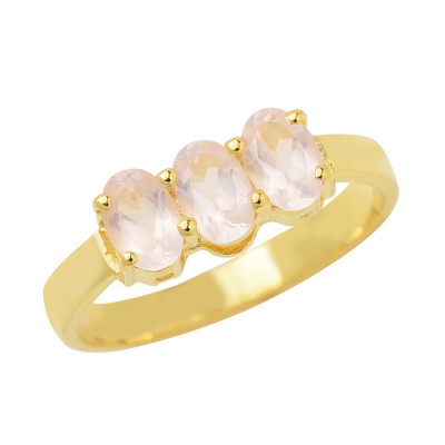 Rose Quartz Trio Silver Ring