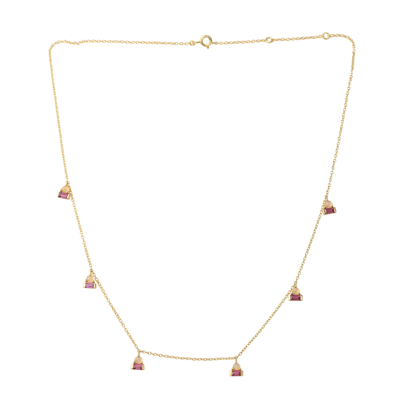 Opal and Rhodolite Droplets Necklace