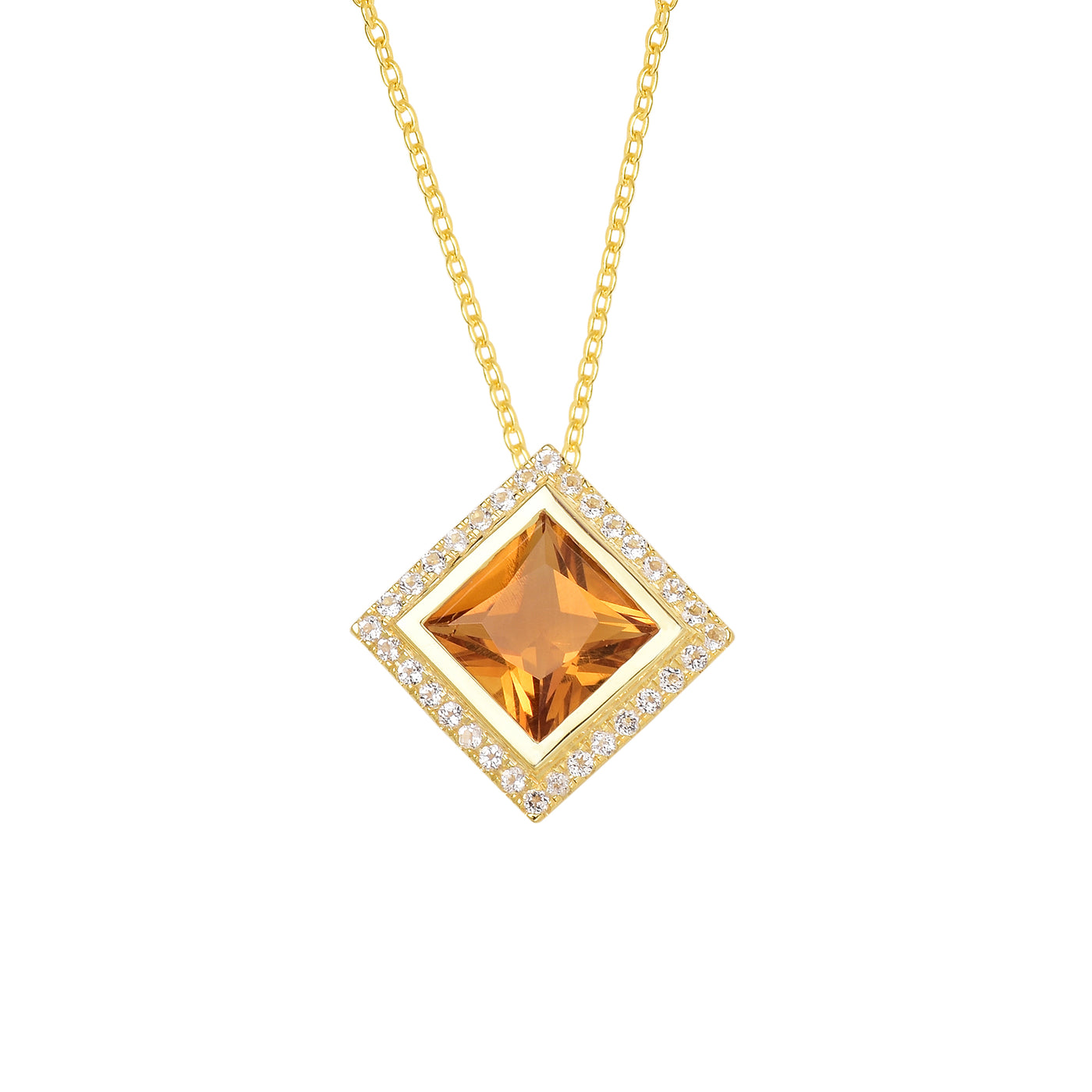 Citrine Square Halo Chain Necklace