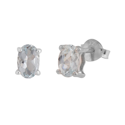 Aquamarine Oval Studs Earrings