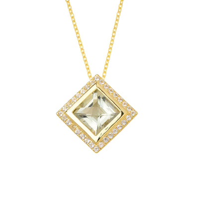 Green Amethyst Square Halo Necklace