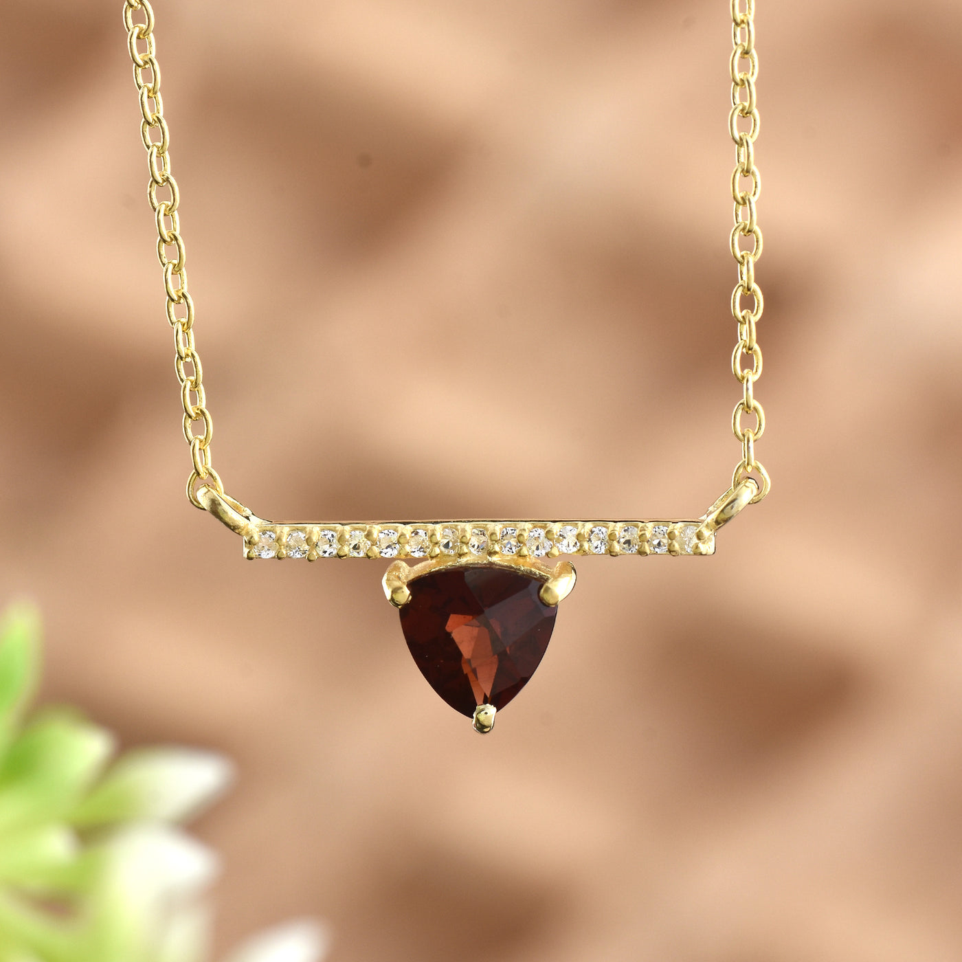 Natural Garnet Bar Chain Necklace