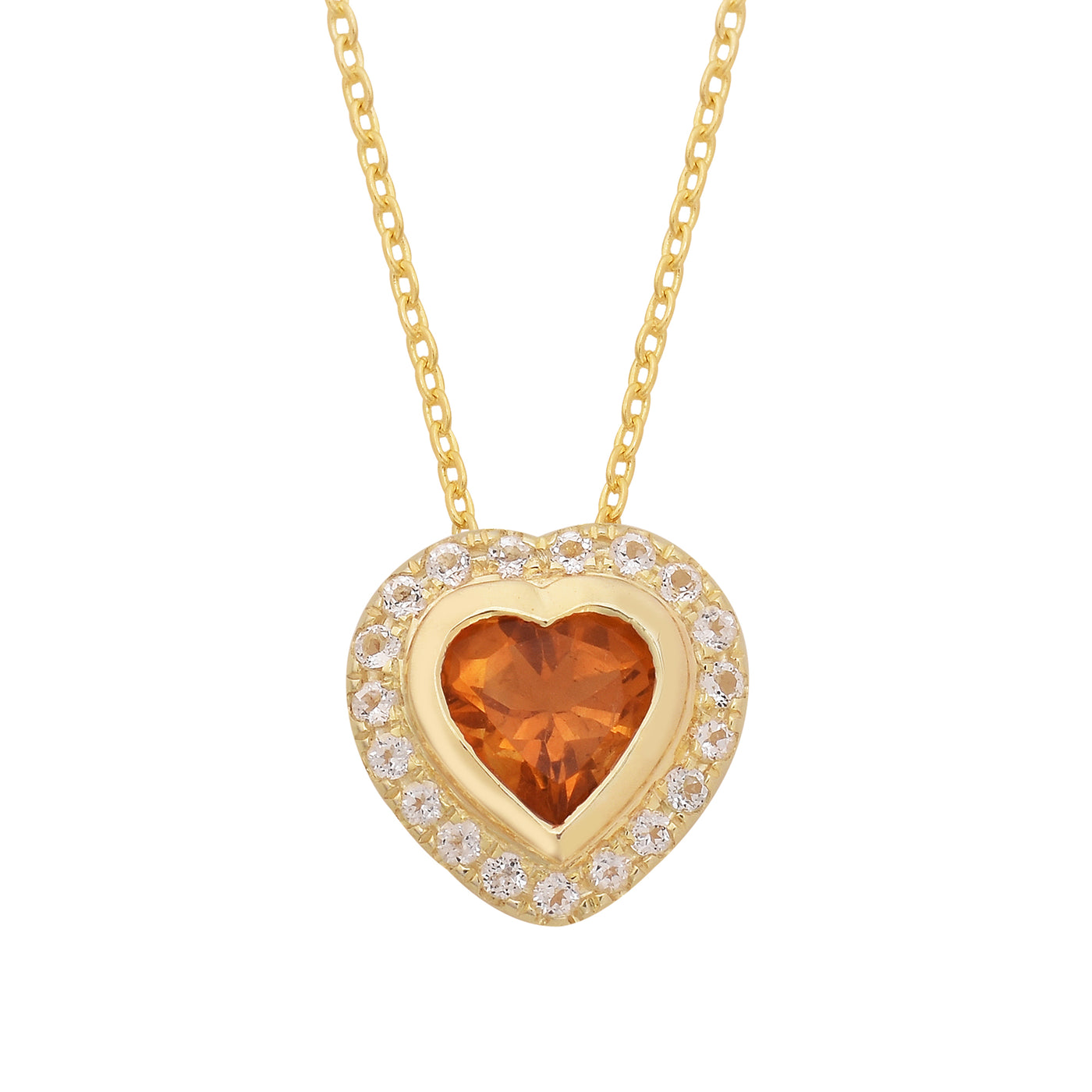 Citrine Heart Halo Silver Necklace