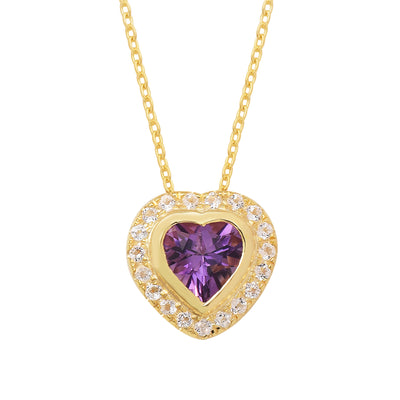 Amethyst Diamond Heart Halo Necklace