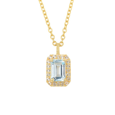 Octagon Blue Topaz Diamond Halo Necklace