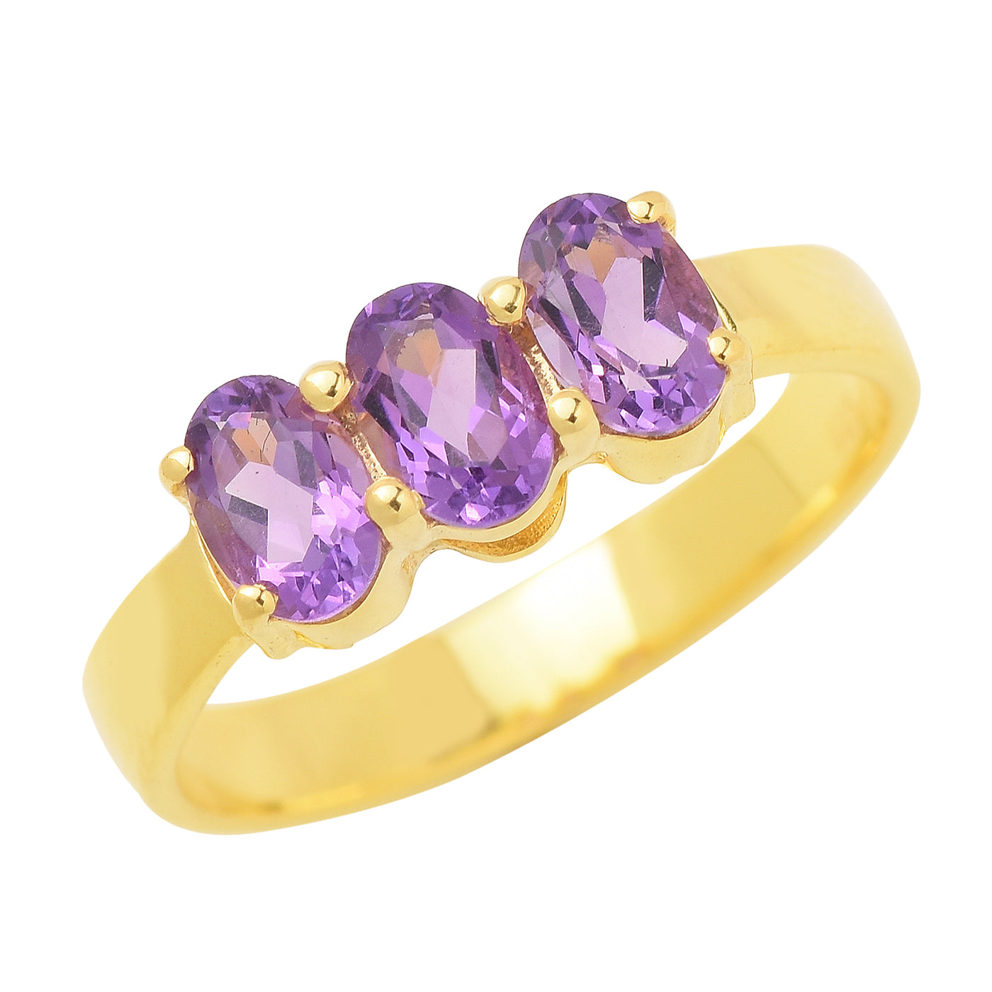 Real Amethyst Trio Silver Ring