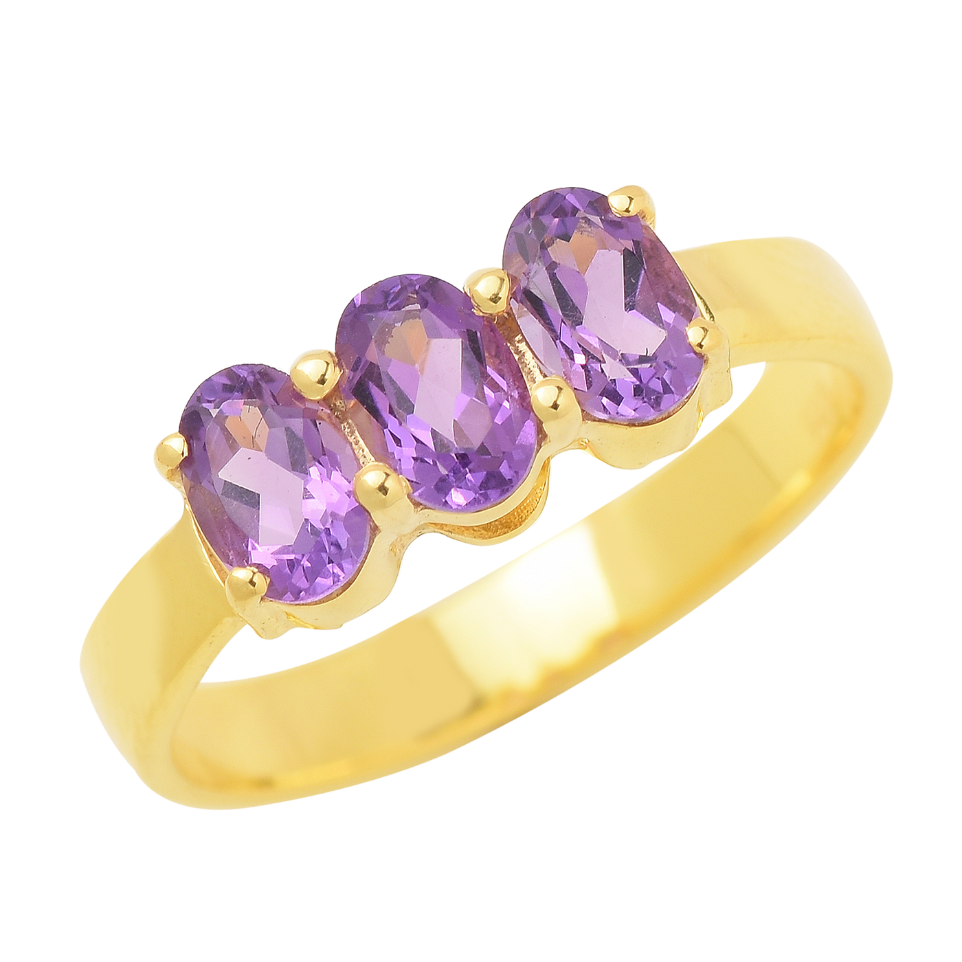 Real Amethyst Trio Silver Ring