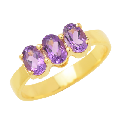 Real Amethyst Trio Silver Ring