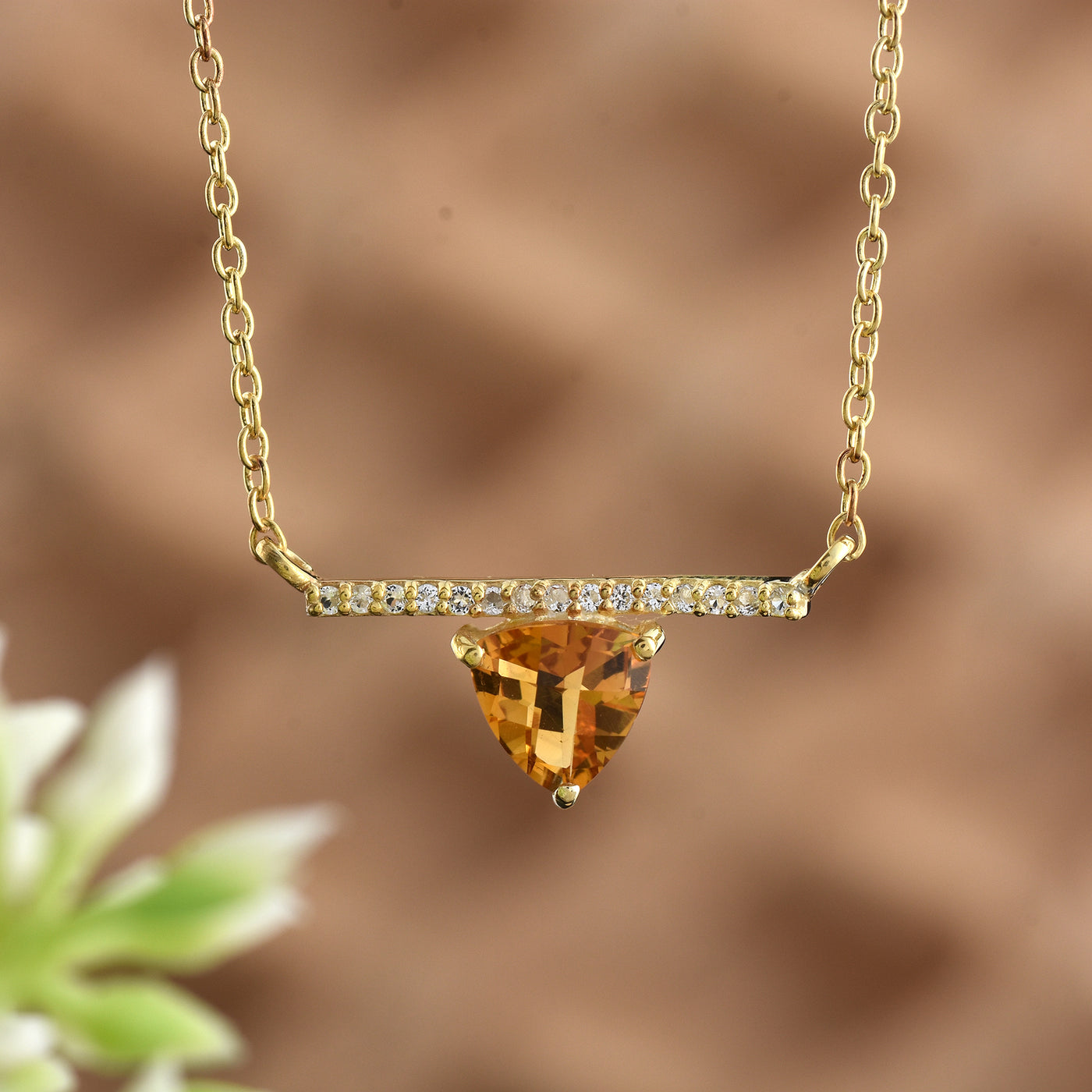 Citrine Gemstone Topaz Bar Necklace