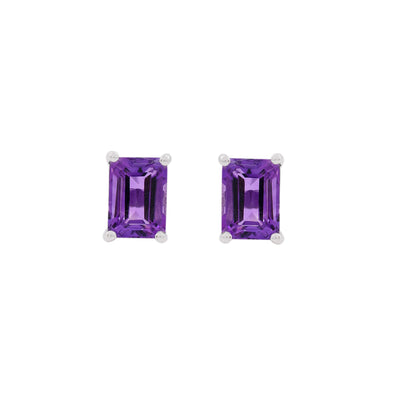 Amethyst Emerald Cut Studs Earrings