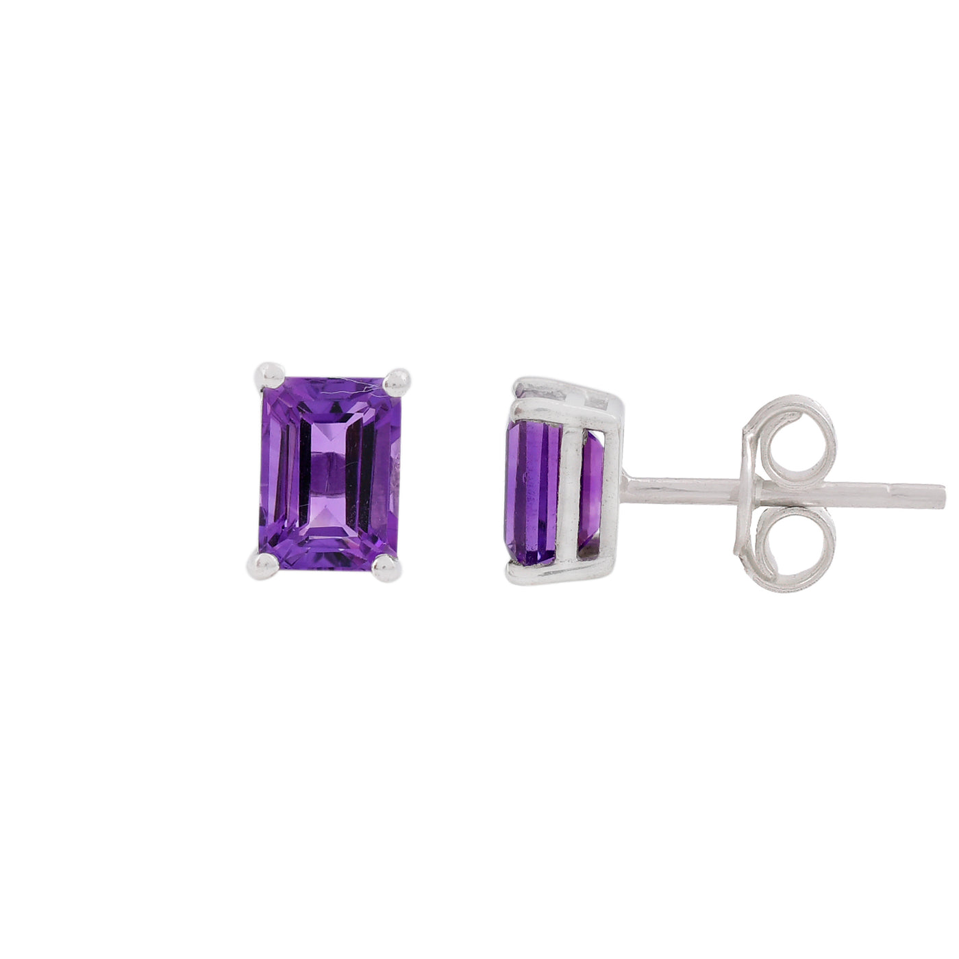 Amethyst Emerald Cut Studs Earrings