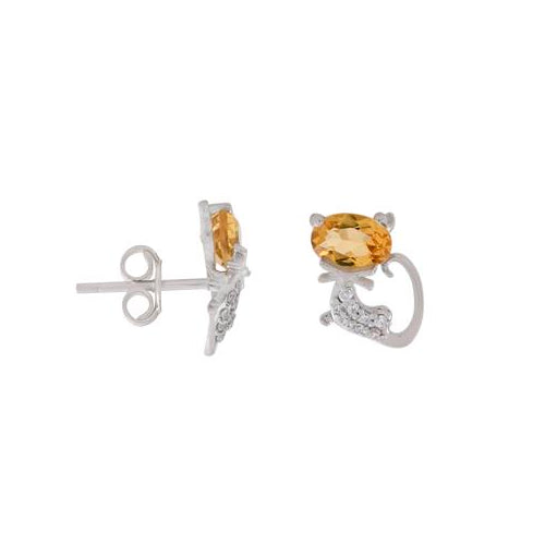 Oval Citrine Dainty Cat Earring