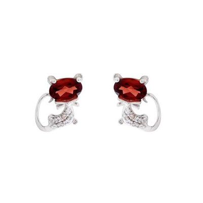 Natural Garnet Cat Tiny Earring