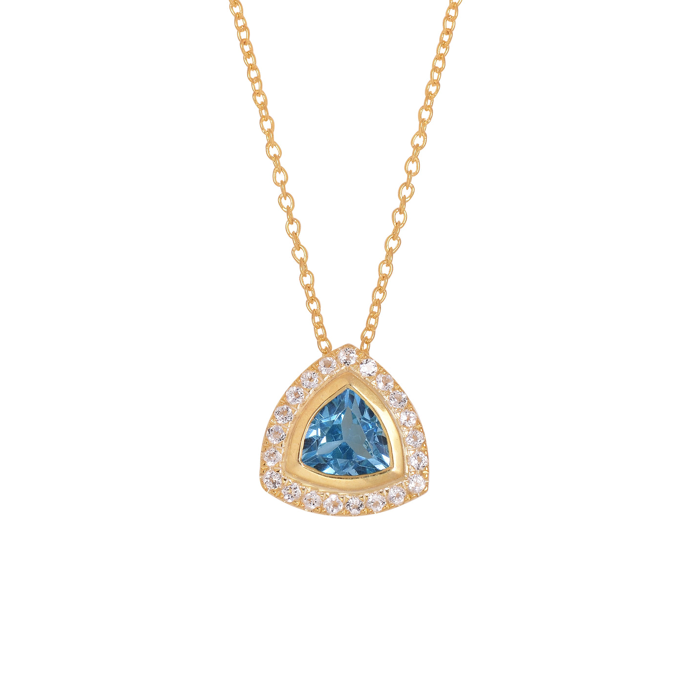 Blue Topaz Trillion Halo Necklace