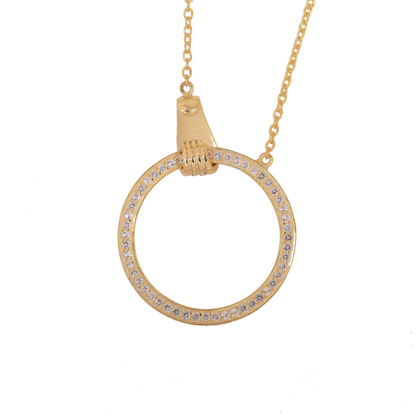 Hand and Circle White Topaz Necklace