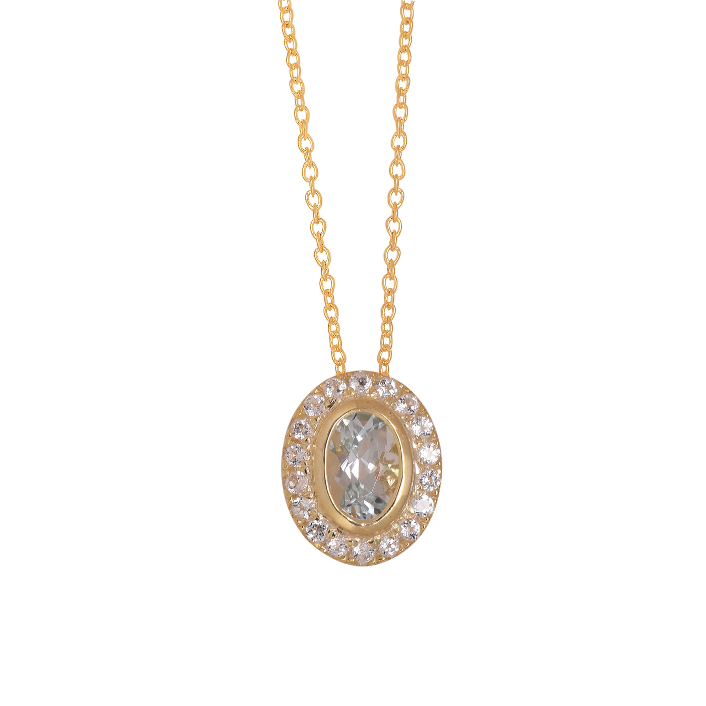 Aquamarine Oval Halo Chain Necklace