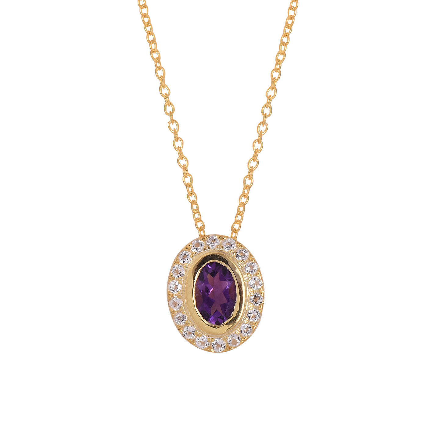 Amethyst Oval Halo Silver Necklace