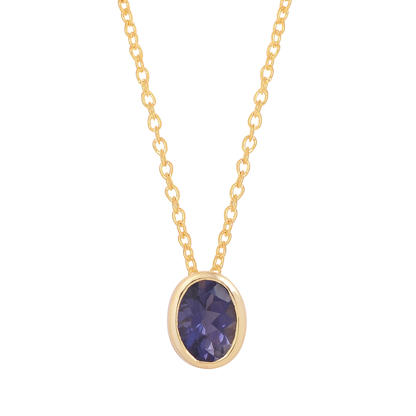 Oval Iolite Solitaire Chain  Necklace