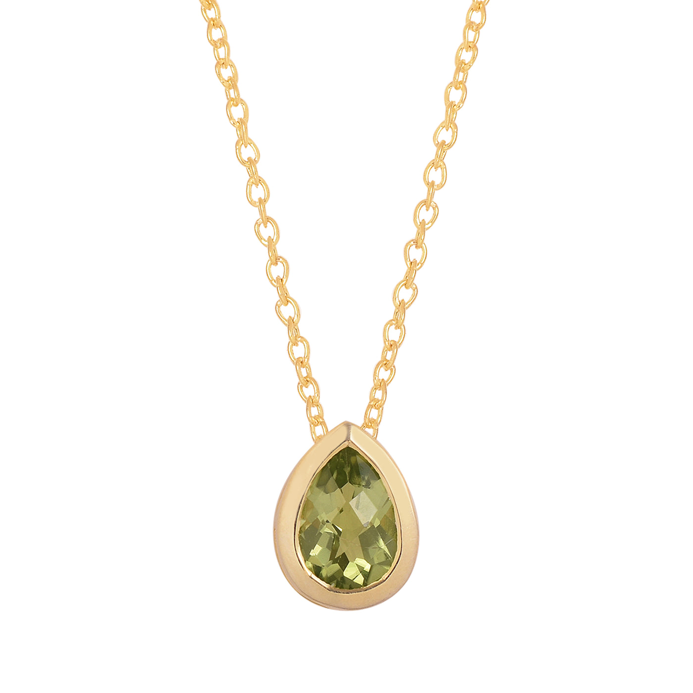 Pear Peridot Solitaire Chain Necklace