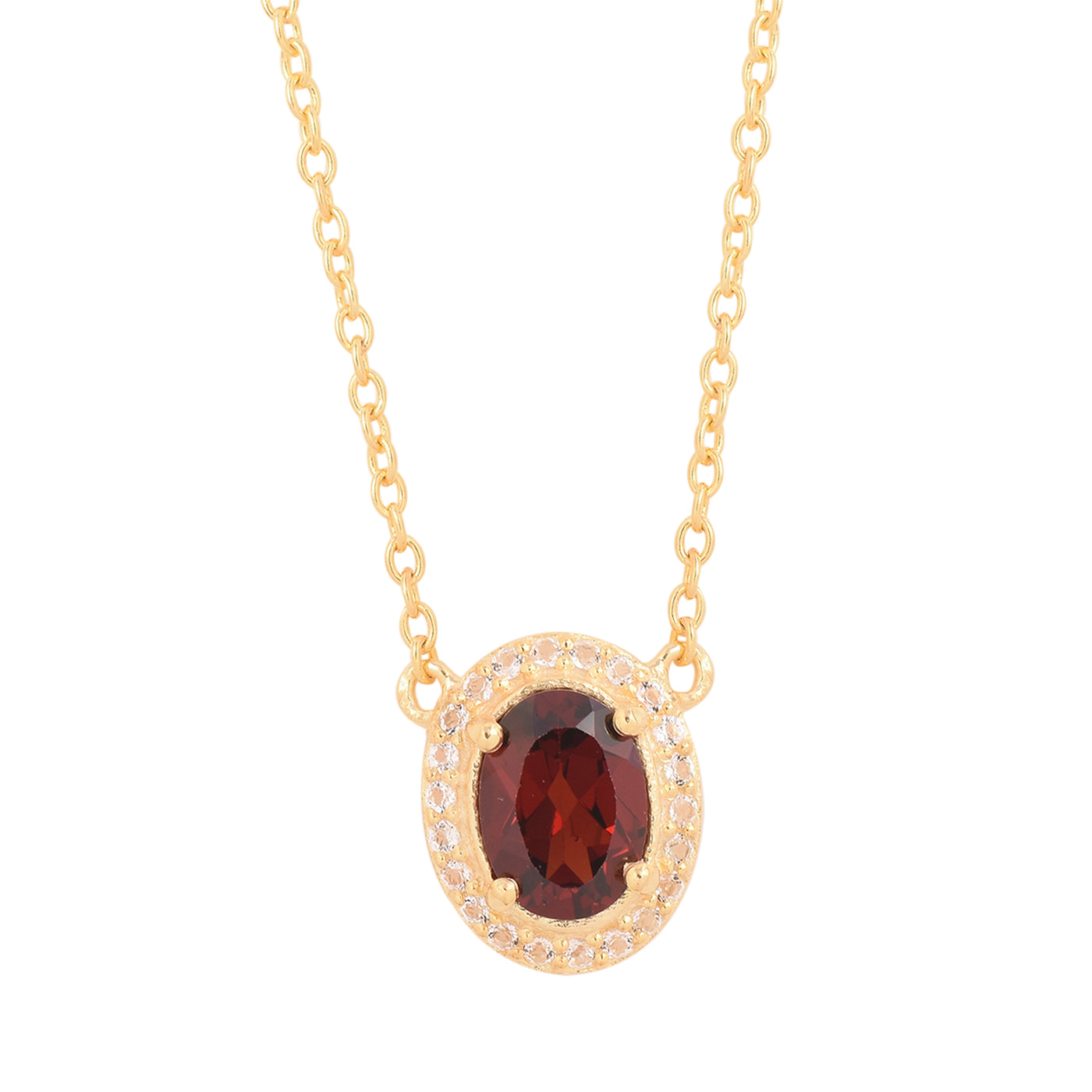 Garnet Halo Silver Chain Necklace