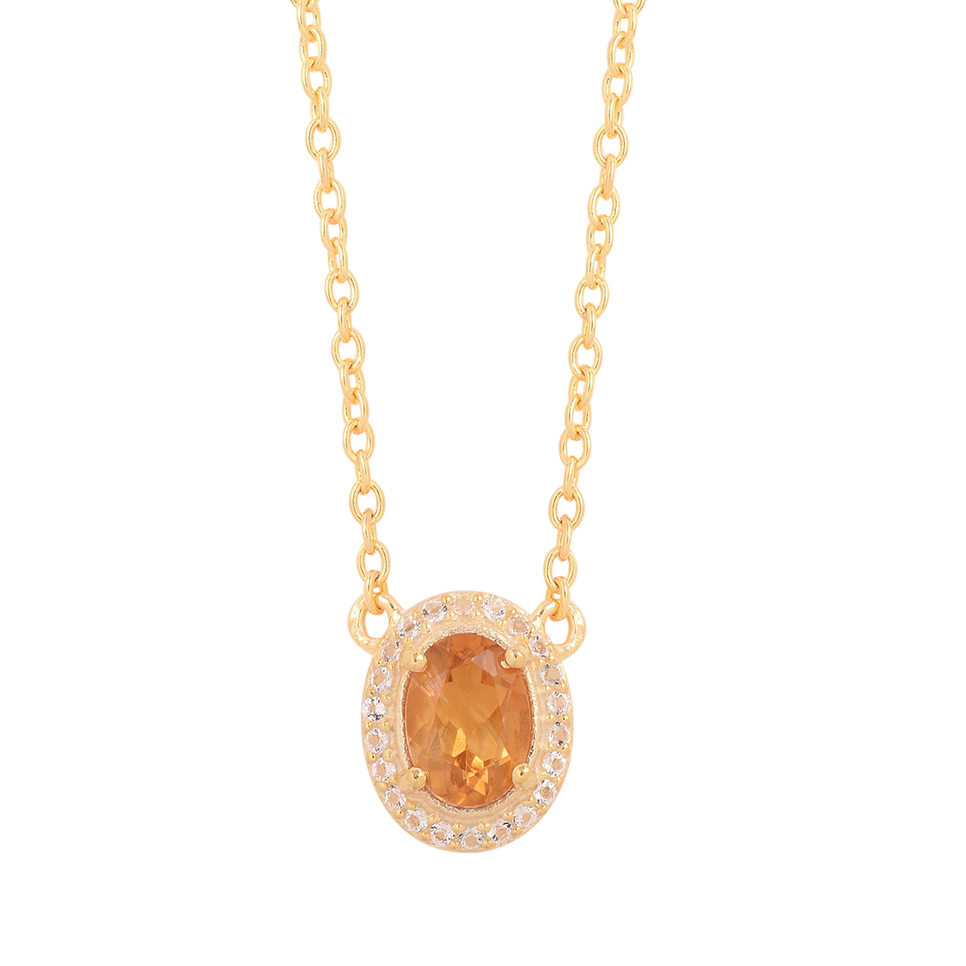 Citrine Oval Halo Dainty Necklace