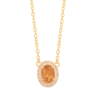 Citrine Oval Halo Dainty Necklace