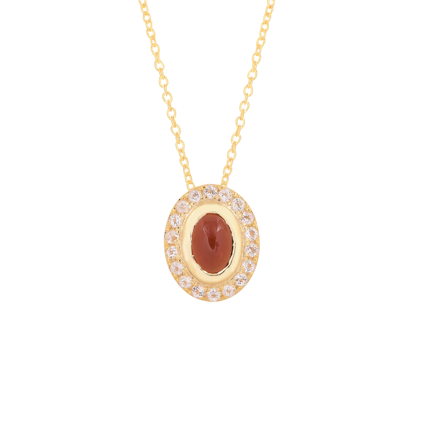 Garnet Oval Halo Chain Necklace