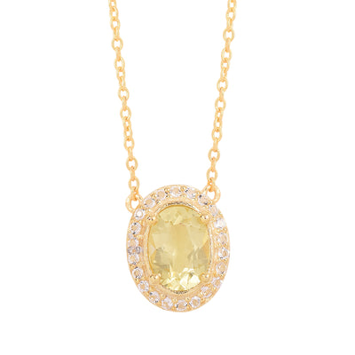 Oval Lemon Quartz Halo Necklace