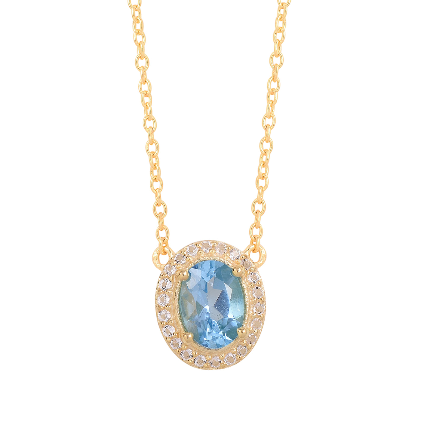 Blue Topaz Oval Halo Silver Necklace