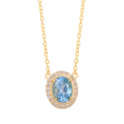 Blue Topaz Oval Halo Silver Necklace