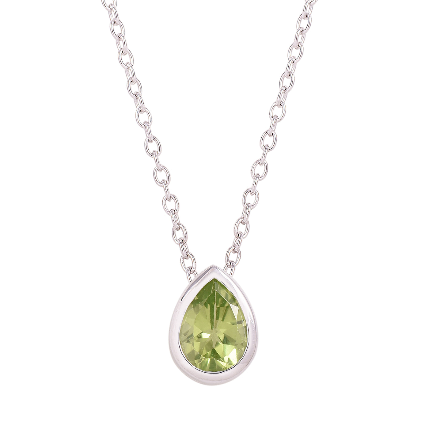 Green Peridot Solitaire Silver Necklace