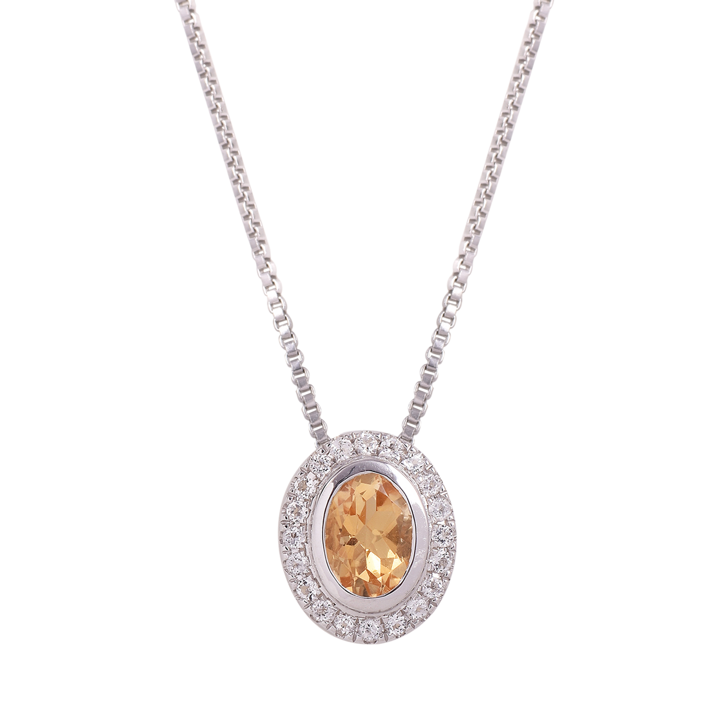 Citrine Oval Halo Chain Necklace