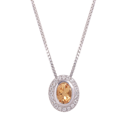 Citrine Oval Halo Chain Necklace