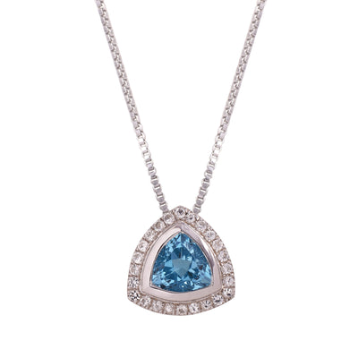 Blue Topaz Trillion Halo Chain Necklace