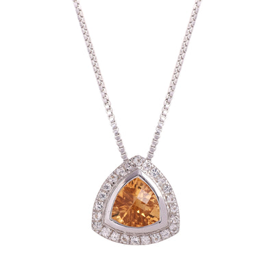 Citrine Trillion Silver Halo Necklace