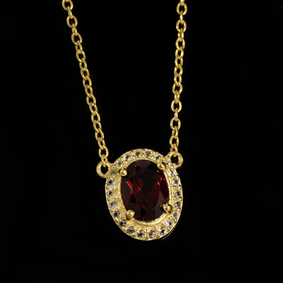 Garnet Halo Silver Chain Necklace