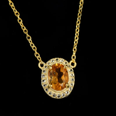 Citrine Oval Halo Dainty Necklace