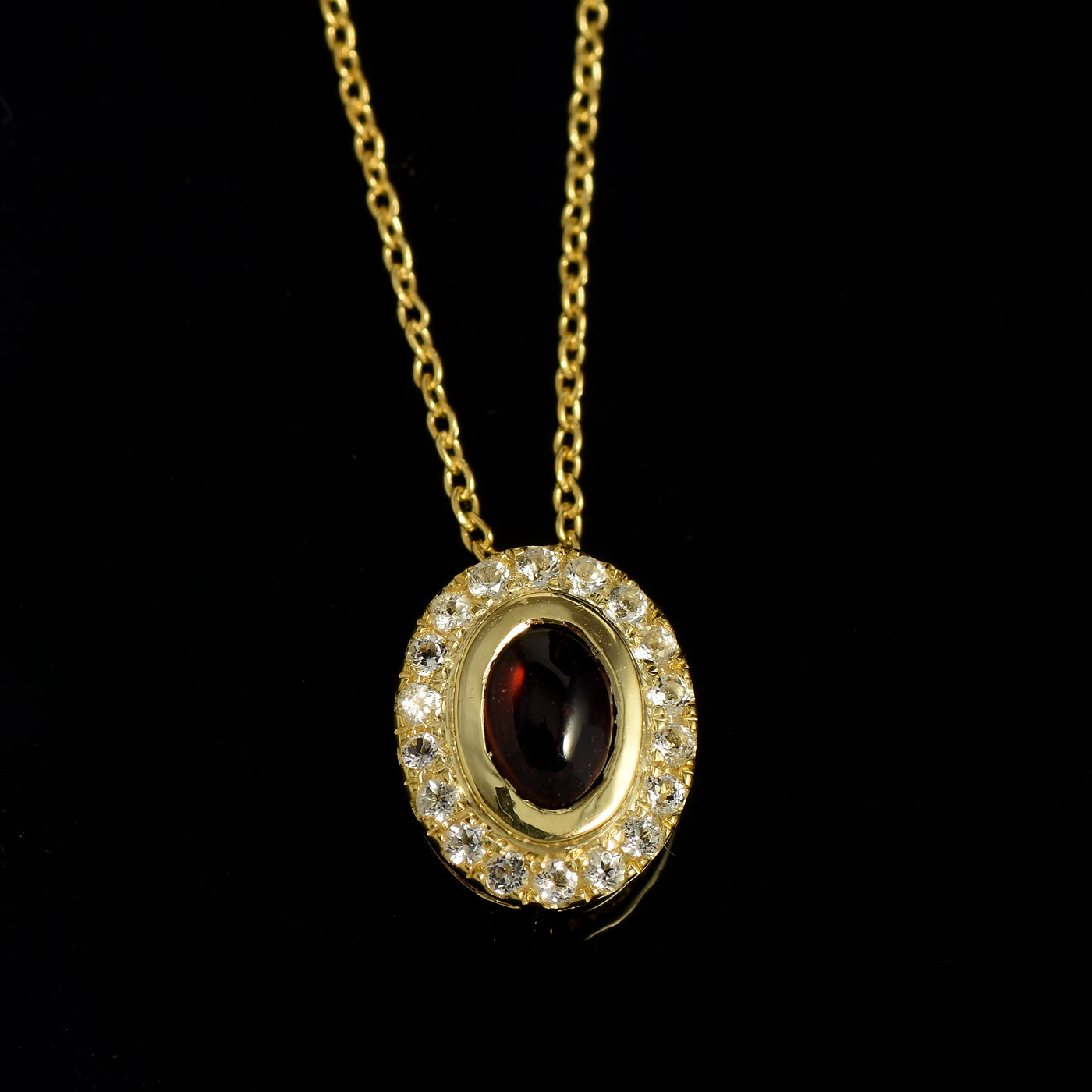 Garnet Oval Halo Chain Necklace