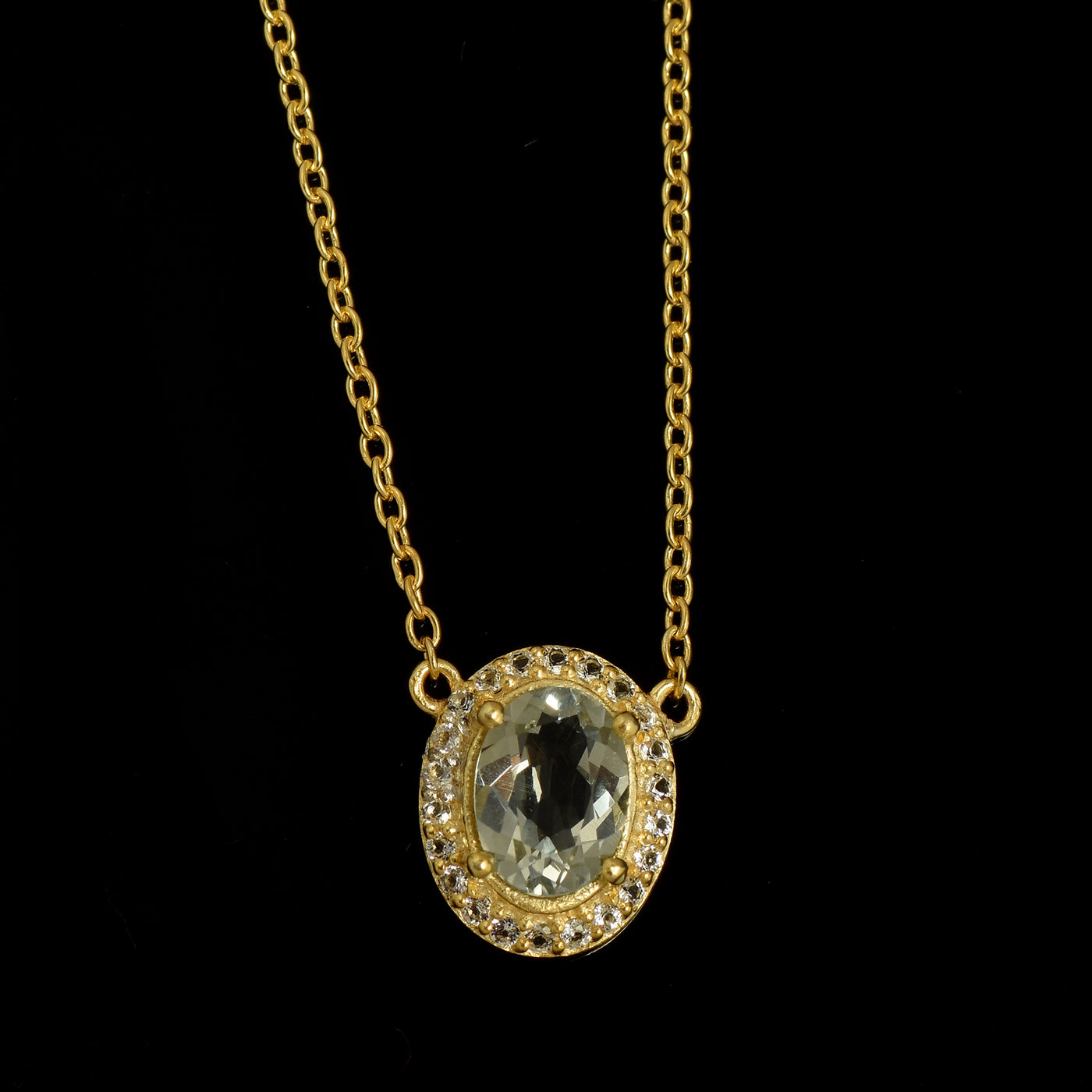 Oval Lemon Quartz Halo Necklace