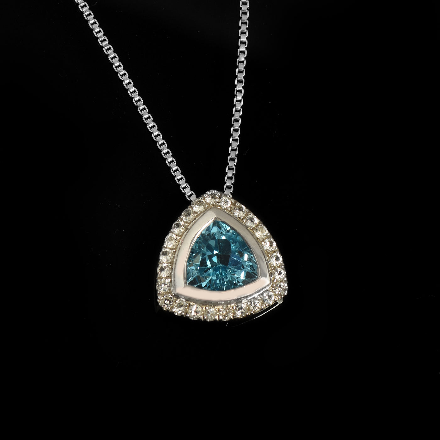 Blue Topaz Trillion Halo Chain Necklace