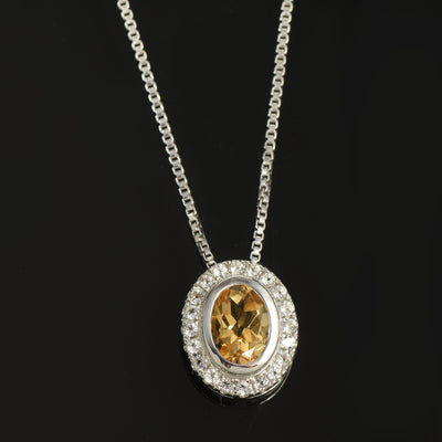 Citrine Oval Halo Chain Necklace