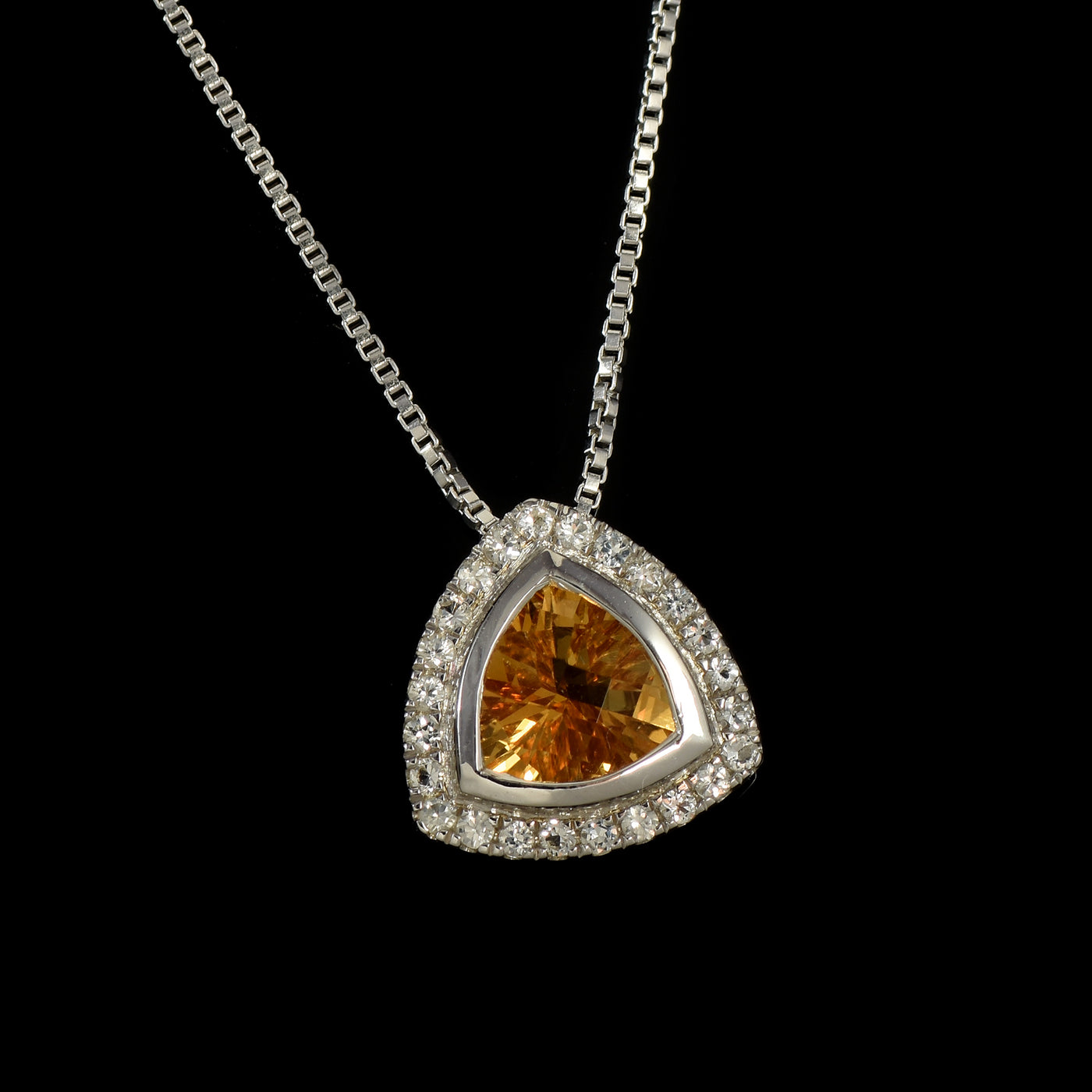 Citrine Trillion Silver Halo Necklace