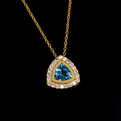 Blue Topaz Trillion Halo Necklace