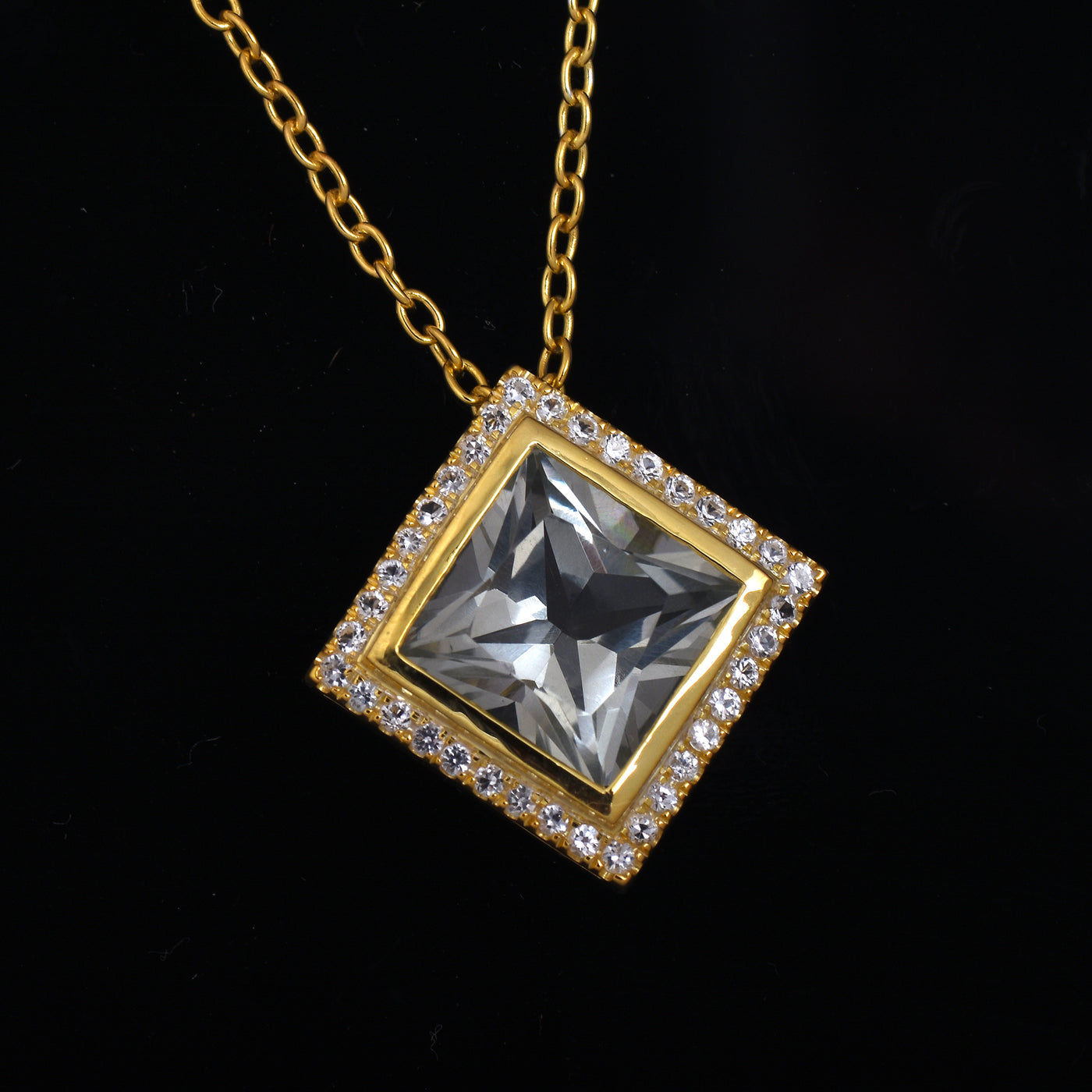 Green Amethyst Square Halo Necklace