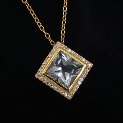 Green Amethyst Square Halo Necklace