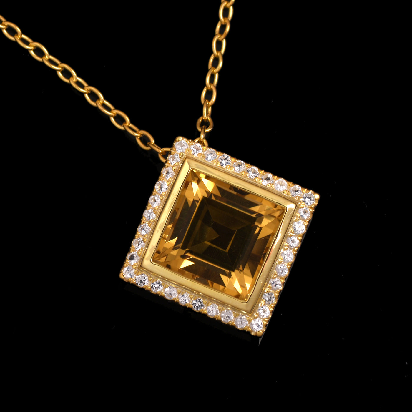 Citrine Square Halo Chain Necklace