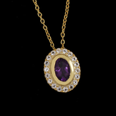 Amethyst Oval Halo Silver Necklace